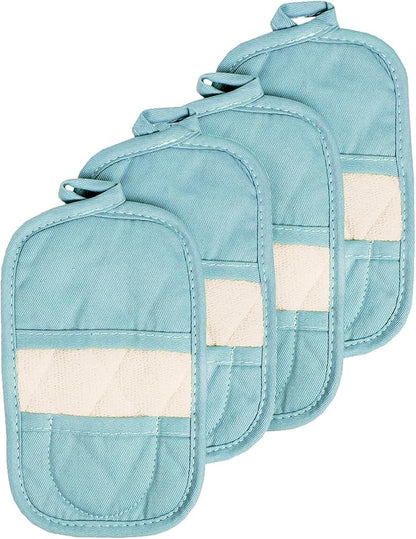 RITZ Premium Pot Holders & Heating Pads (4-Pack), 8.5" x 5.5", Heat Resistant, 100% Cotton Terry-Looped Pocket, Kitchen and Barbeque, Dew by Ritz+Foodservice