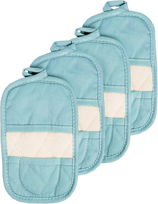 RITZ Premium Pot Holders & Heating Pads (4-Pack), 8.5" x 5.5", Heat Resistant, 100% Cotton Terry-Looped Pocket, Kitchen and Barbeque, Dew by Ritz+Foodservice