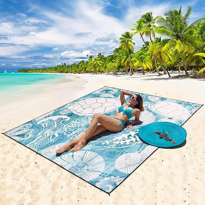 HIHOHO Beach Blanket Waterproof Sandproof Extra Large Beach Mat 79" X 83"/120"x108"for 1-8 Adults Quick Drying Durable Outdoor Picnic Mat for Beach Travel Camping Hiking