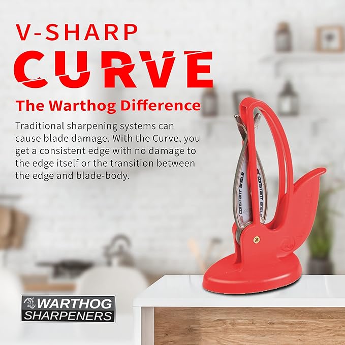 Warthog V-Sharp CURVE Professional Knife Sharpener System, 25 Degree Angle Knife Sharpener, 325 Grit Diamond Hones, Kitchen Tools, Easy to Use, Lightweight, No Adjustments, Ultra Compact, Red - Image 6