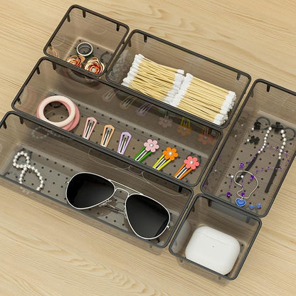WOWBOX 9 Pack Clear Drawer Organizer Set, Acrylic Drawer Storage Trays, Storage Bins for Makeup, Cosmetics, Jewelries, Utensils, Gadgets, Office, Black - Image 7