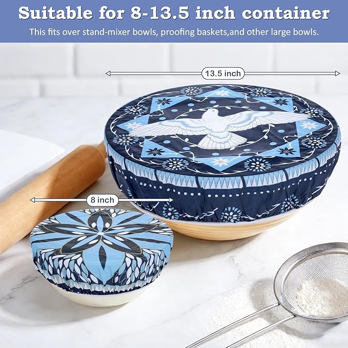 2 Large Reusable Beeswax Bowl Covers for Bread Proofing, 10/12 Inch Elastic Beeswax Wraps Cotton Cloth Sourdough Bowl Covers for Proofing Baskets, Mixer Bowls, Food Storage Containers