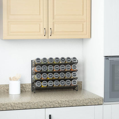 SpaceAid Spice Rack Organizer with 28 Spice Jars, 386 Spice Labels, Chalk Marker and Funnel Set for Cabinet, Countertop, Pantry, Cupboard or Door & Wall Mount - 28 Jars, 13.4" W × 10.8" H, Black - Image 2