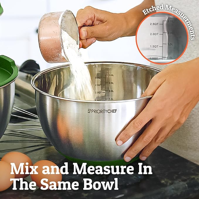 Priority Chef Premium Mixing Bowls With Airtight Lids Set, Thicker Stainless Steel Mixing Bowl Set, Large Prep Metal Bowls with Lids, Nesting Bowls for Kitchen, 1.5/2/3/4/5 Qrt, Green - Image 7