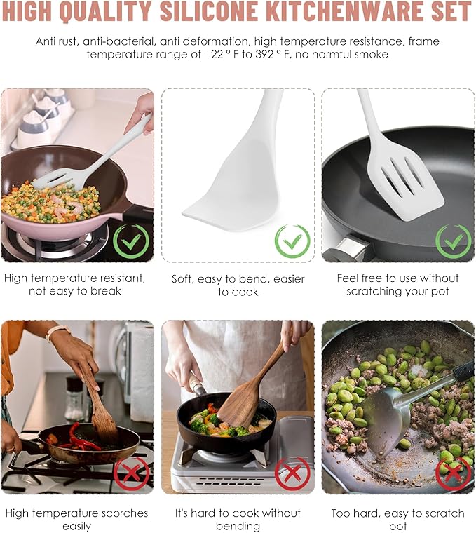 Kitchen Utensils Set-12 Pieces Silicone Cooking Utensils Set (Dishwasher Safe) 392°F Heat Resistant Spatula Set,Kitchen Utensil Set for Nonstick Cookware,Best Kitchen Tools with Holder - Image 3