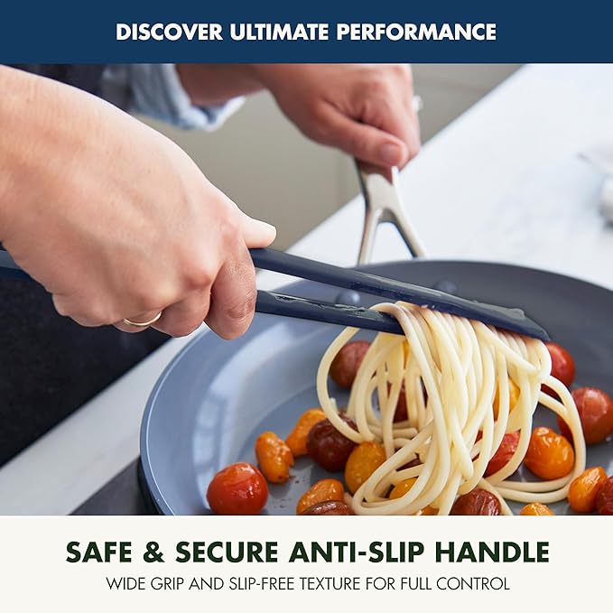 GreenPan Silicone Tong, Cooking Grilling Serving, Salad, Kitchen Utensil, Flexible Rubber Nonstick Cookware, Rigid Steel Core, Heat-Resistant, Anti-Slip Handle, BPA-Free, Dishwasher Safe, Blue - Image 5