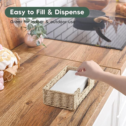 Napkin Holder for Bathroom, Woven Wicker Paper Rope Guest Towel Holder Tray, Disposable Paper Hand Towel Holder for Bathroom Accessories, Dinner Napkin Holder for Kitchen Table Party