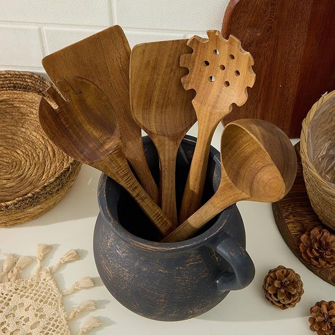 MIYUKI Rustic Kitchen Utensil Holder - 7.6 Inch Ceramic Utensil Crock for Countertop, Vintage Kitchen Counter Decor - Image 5