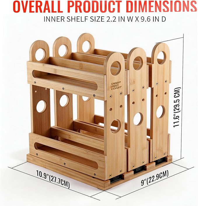Pull Out Spice Rack Organizer for Cabinet Wide Slide Out Seasoning Rack Fits 2.1" Jars Large Capacity for Pantry Kitchen Cabinet 9" Deep Heavy Duty Easy Install