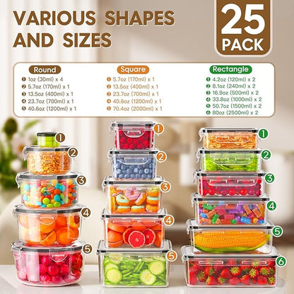 50 PCS Food Storage Containers with Lids Airtight (25 Containers & 25 Lids), 100% Leak Proof Meal Prep Container for Kitchen, BPA-Free Plastic(Polypropylene5), Microwave/Dishwasher Safe, Labels & Pen - Image 2