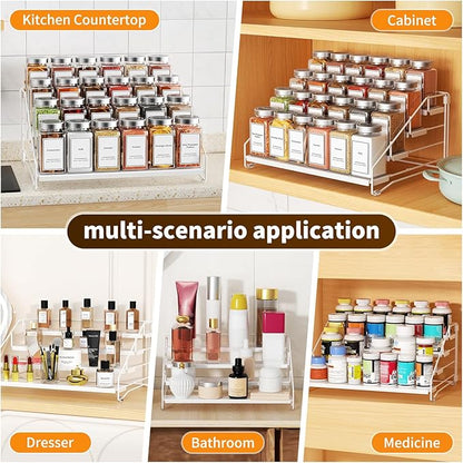 BOIVSHI Tiered Spice Rack, 4 Tier Spice Shelf Organizer for Cabinet, Spice Rack Organizer, Depth Adjustable Seasoning Rack Organizer for Cabinet, Countertop, Pantry, Metal, White (1 Pack) - Image 7