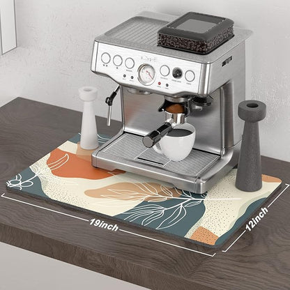Rnivvi Coffee Mat, 12" x 19" Cute Boho Theme Coffee Bar Mats for Espresso Machine Station Accessories and Organizer, Hide Stain Rubber Backed Absorbent Dish Drying Pad for Kitchen Counter, Leaves - Image 2
