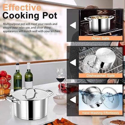 P&P CHEF 5 Quarts Cooking Stock Pot with Lid, Stainless Steel Stockpot Induction Pot for Soup, Tri-Ply Bottom & Clear Glass Lid & Double Handle, Dishwasher Safe - Image 7