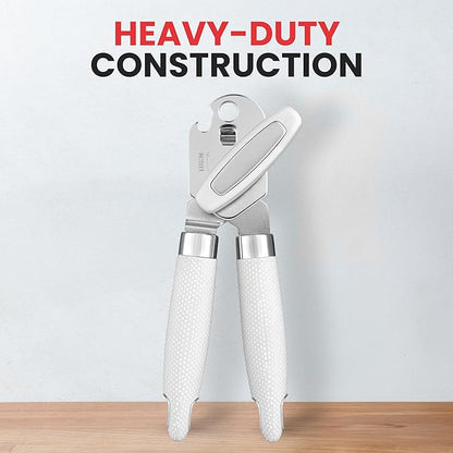 Zulay Kitchen Heavy Duty Stainless Steel Can Opener Manual with Large Bottle Opener - Manual Can Opener with Turn Knob with Soft Grip Handles - White - Image 2