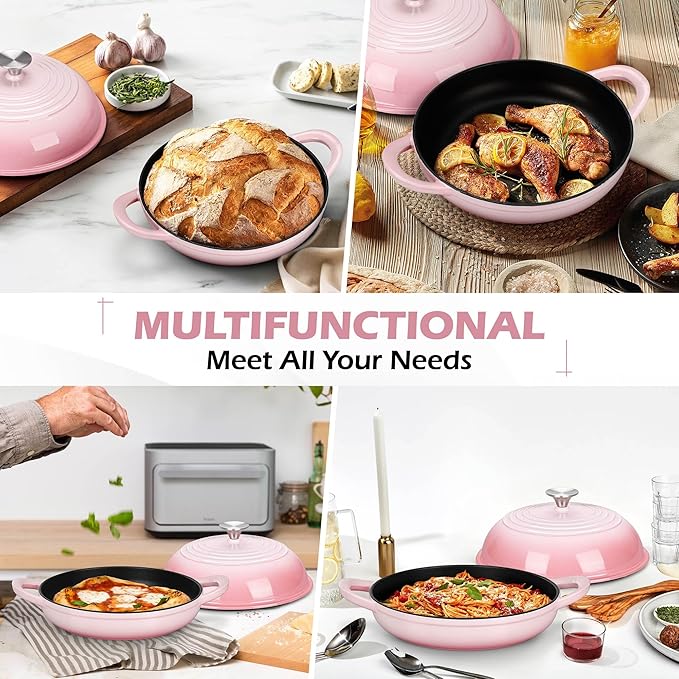 Bread Dutch Oven for Sourdough Baking (5.5 QT), Joyfair Enameled Cast Iron Dutch Oven Pot with Lid, Sourdough Bread Pan with Heavy Duty Dual Handles, Non-Stick & Even Heat, Oven-safe up to 500°F, Pink - Image 4