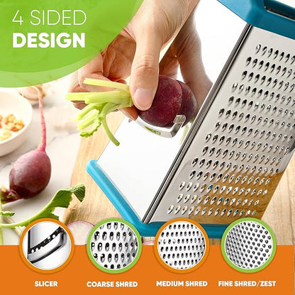 Spring Chef Handheld Stainless Steel XL Parmesan Cheese Grater with Handle - 4 Sided Metal Box Grater for Kitchen - Dishwasher Safe Potato Shredder for Hash Browns, Potato, Carrot, Vegetables - Teal - Image 6