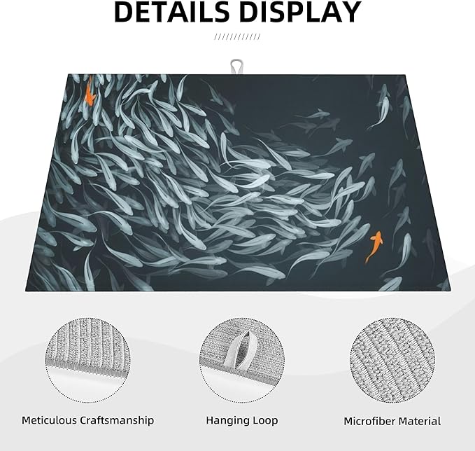 Japanese Fish Dish Drying Mat 18x24 Inch, Microfiber Absorbent Fast Dry Mat Artistic Painting of Fish Large Dish Mat Drying Kitchen Mat, Kitchen Drying Pad for Kitchen Counter Coffee Bar Decor