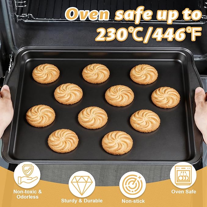 Baking Sheet Set of 2-17" x 11" x 0.5" Carbon Steel Cookie Sheet for Baking, Nonstick Baking Pan with Dual Handles, Rust & Warp Resistant, Perfect for Baking, Roasting, and More - Image 5