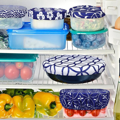 Patelai 10 Pcs Bowl Covers Reusable in 5 Size Stretch Cloth Fabric Elastic Food Storage Bowl Covers Bread Sourdough Lids for Proofing Food Fruits Leftover(Blue White,Stylish Style) - Image 3