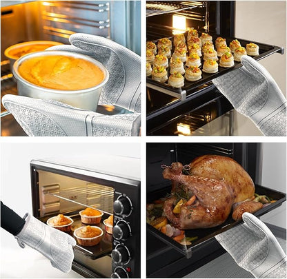 Hovico Silicone Oven Mitts, Heat Resistant 500F Kitchen Mitts 2PCS, 11.6" BPA-Free Soft Baking Gloves, Non-Slip Grip Oven Gloves with Soft Cotton Lining for Kitchen Cooking Baking BBQ - Gray - Image 7