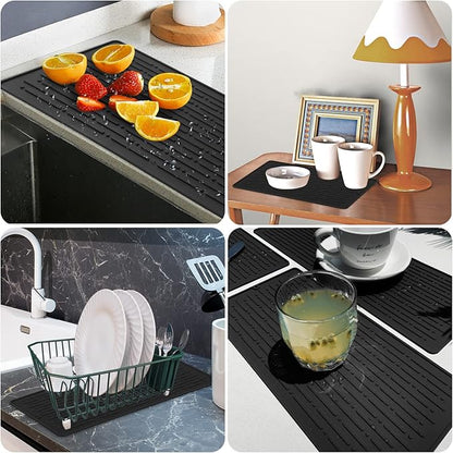 GeeRic Dish Drying Mats, Heat-resistant Silicone Mat for Kitchen Counter, Non-Slip Dish Dry Mat Dishwasher Safe Medium, Black