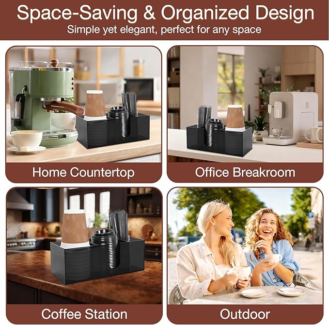 Acrylic Coffee Cup Holder for Countertop, 3 Slots Acrylic Coffee Bar Accessories and Organizer Anti Slip Waterproof, Clear Coffee Station Organizer for Cup Lid Straw,Transparent Black