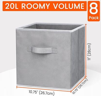 Criusia Storage Cubes - 11 Inch Heavy Duty Fabric Closet Bins for Shelves, Cube Organizer - 8 Pack Collapsible Decorative Storage Bins Baskets for Organizing Clothes Blankets Toys (Grey) - Image 2