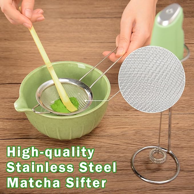 Electric Matcha Whisk Set 4 PCS Matcha Making Kit Powder Mixer Electric Milk Frother Traditional Tea Scoop Chashaku, Spoon, Sifter, Durable Coffee Stirrers Maker Tools Gift for Lovers Beginner