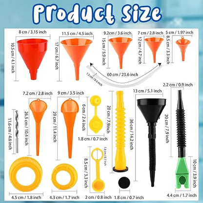 30 Pcs Automotive Funnel Set Wide Mouth Fuel Oil Funnel Plastic Long Neck Funnels for Automotive Flexible Right Angle with Detachable Spout and Filter for Water Gasoline Coolant Engine