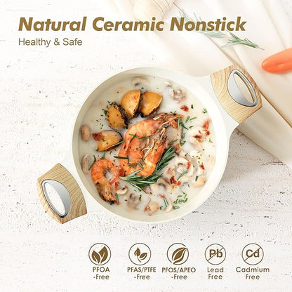 SENSARTE Ceramic Nonstick Stock Pot with Lid, 2.6/4.5/6.6/8.5 QT Soup Pot Casserole Pot, Non-toxic Healthy Pasta Pot, Large Cooking Pot Stew Pot, Induction Compatible, PFOA PFAS PTFE Free, White - Image 2