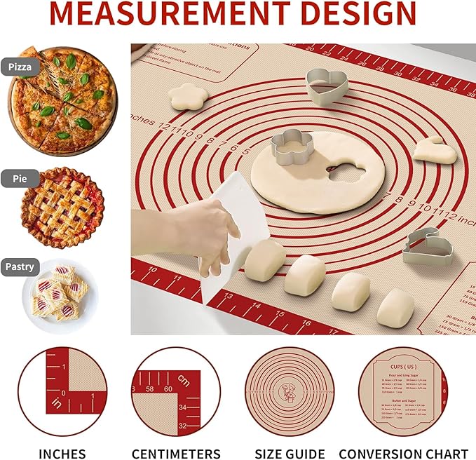 Silicone Baking Mat, Reusable Non-Stick Pastry Mat for Rolling Out Dough, Pizza Crust Pie Baking Mat, Cookies, Cake, Bread, Chocolate, Pastry, Oven Mat - Image 3