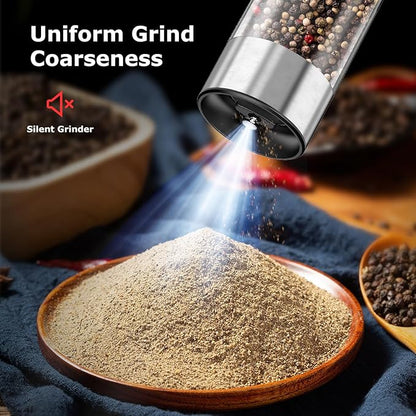 Bonsenkitchen Electric Salt and Pepper Grinder Set, 95ml Large Capacity, Clean Brush, Stainless Steel Adjustable Pepper Mill with LED for Kitchen, BBQ & Camping, Battery Powered (Not Included) - Image 4