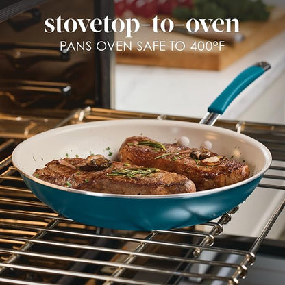 Rachael Ray Cucina Ceramic Nonstick Frying Pan/Skillet, 12.5 Inch Non Stick Open Fry Pan, Dishwasher Safe - Marine Blue