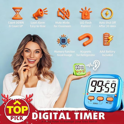 2 Pack Digital Timer for Kids, Magnetic Kitchen Timers for Cooking, Egg, Teachers, Classroom, Study, Exercise, Oven Baking - AAA Battery Included - Image 3