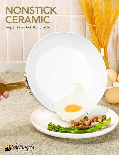 MICHELANGELO Large Frying Pan with Lid, 14 Inch Ceramic Skillet with Non-Toxic Coating, Non Stick Fry Pan with Ergonomic Handle, Induction Compatible - Image 3