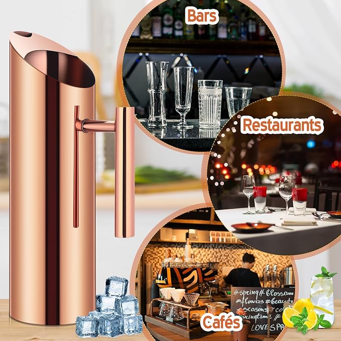 Funnymoom 3 Pack 53oz/1.5l Stainless Steel Water Pitcher Modern Metal Pitcher with Ice Guard Silver Carafe Drink with Handle or Iced Hot Drink Tea Juice Coffee Beer (Rose Gold) - Image 5