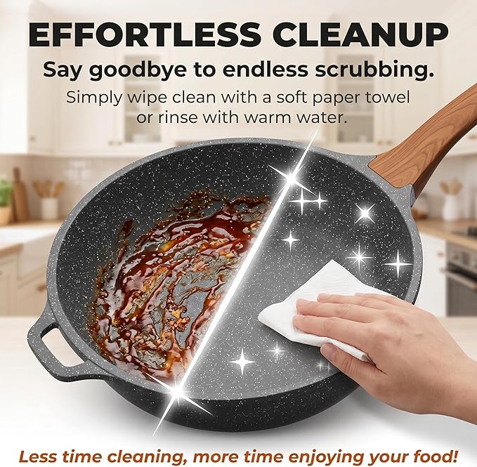 YASHE 12 Inch Nonstick Saute Pan with Glass Lid, 5 QT Large Deep Skillet & Frying Pan, Healthy Granite Stone Cookware for Family, One Pan Replaces Five, Induction Compatible, PFOA Free