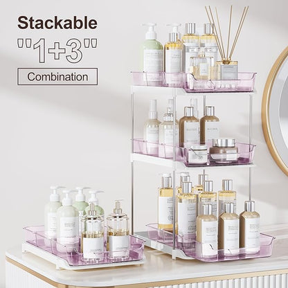Delamu 2-Tier Multi-Purpose Bathroom Under Sink Organizers and Storage, Stackable Kitchen Pantry Organization, Pull Out Medicine Cabinet Organizer with Movable Dividers, Purple, 2 Pack - Image 3