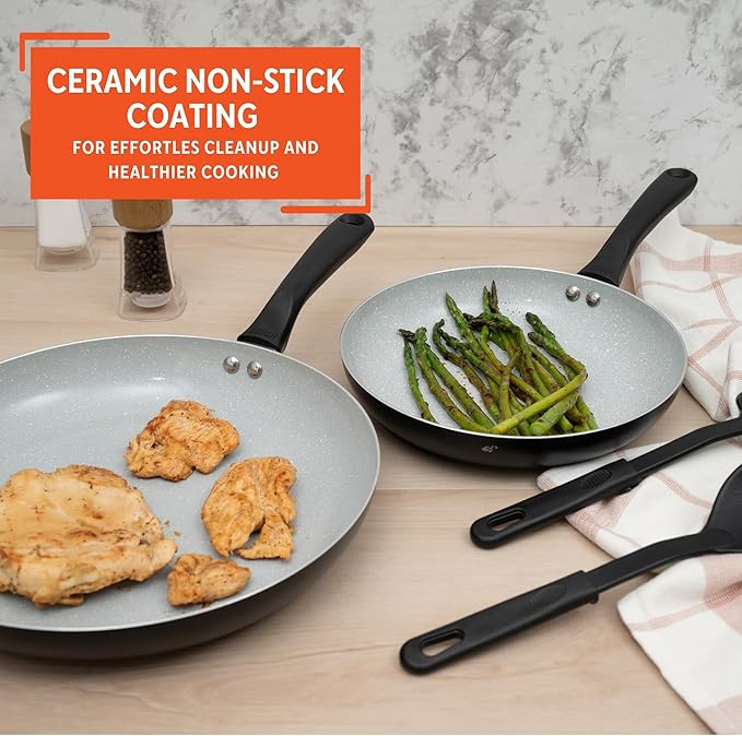 IMUSA Nonstick Ceramic Cookware Set 4-Piece 8in/10in, with Stay-Cool Handles, Aluminum, Black - Image 5