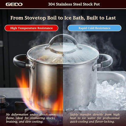 GEDO Food-Grade 304 Stainless Steel Stock Pot, Thickened Cooking Pot with Tempered Glass Lid, Heat-Resistant Handles, Fits All Stovetops for Soup Stew Canning, Dishwasher Safe (10, Quarts) - Image 6