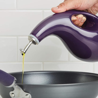 Rachael Ray Solid Glaze Ceramics EVOO Olive Oil Bottle Dispenser with Spout, One Size, Purple - Image 2