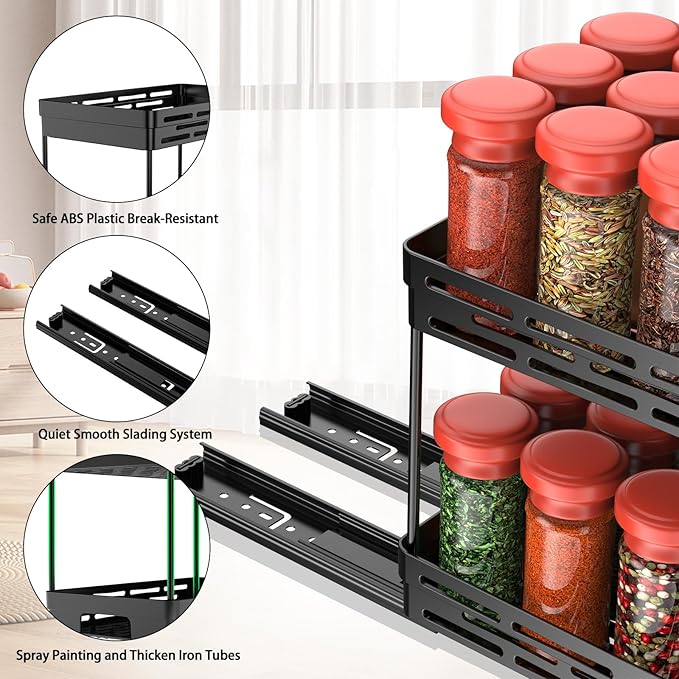 Pull Out Spice Rack Organizer for Cabinet, 2 Pack Widen Slide Out Spice Racks Organizer, Spice Cabinet Organizers, Cabinet Size Need:12'' Highx11'' Deepx6.75'' Wide,Hold 15 Spice Jar Each Tier-2Tier - Image 7