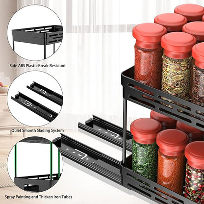 Pull Out Spice Rack Organizer for Cabinet, 2 Pack Widen Slide Out Spice Racks Organizer, Spice Cabinet Organizers, Cabinet Size Need:12'' Highx11'' Deepx6.75'' Wide,Hold 15 Spice Jar Each Tier-2Tier - Image 7