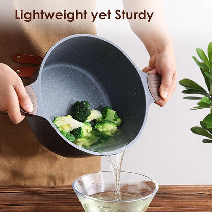 SENSARTE Nonstick Stock Pot with Lid, 7 Qt Induction Cooking Pot with Tempered Glass Lid, Stew Pot with Swiss Nonstick Granite Coating, Pasta Casserole, PFOA PFOS APEO Free, Gray - Image 5