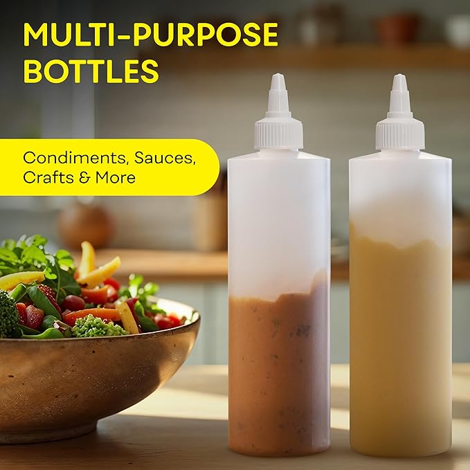 BRIGHTFROM Condiment Squeeze Bottles, 16 OZ Empty Squirt Bottle with Twist Top Cap, Leak Proof - Great for Ketchup, Mustard, Syrup, Sauces, Dressing, Oil, Arts and Crafts, BPA FREE Plastic - 2 PACK - Image 4