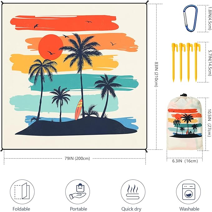 WIWIGO Beach Blanket Waterproof Sandproof Beach Mat 79" X 83"/10'x9'for 2-8 Adults Quick Drying Outdoor Picnic Mat Beach Accessories for Travel, Camping, Hiking - Image 2
