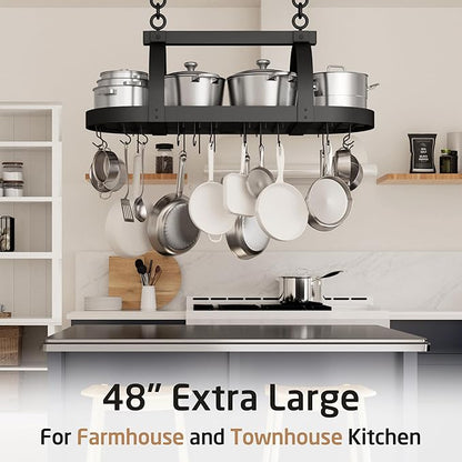 KES 48 Inch Large Hanging Pot Rack, Heavy Duty Oval Pot and Pan Hanging Rack Ceiling Mount, Pot Pan Hangers for Kitchen with 20 Hooks, Matte Black, (For 16" and 24" Joist Mount), KUR225S122-BK - Image 4