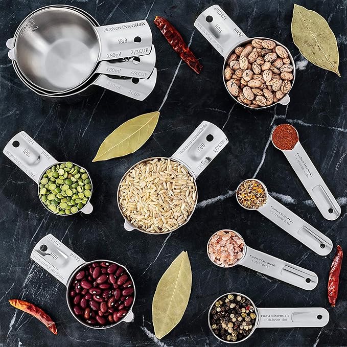 Hudson Essentials Stainless Steel Measuring Cups and Spoons Set - Stackable Set with Spout (11 Piece Set) - Image 4