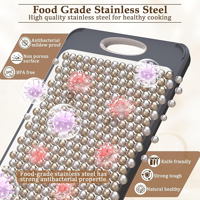 GUANCI Cutting Board for Kitchen, Stainless Steel Cutting Board Double Sided for Chopping Meat/Vegetables, Stainless Steel/Wheat Straw PP, Kitchen Gifts Easy to Clean Large 16”×11” - Image 3
