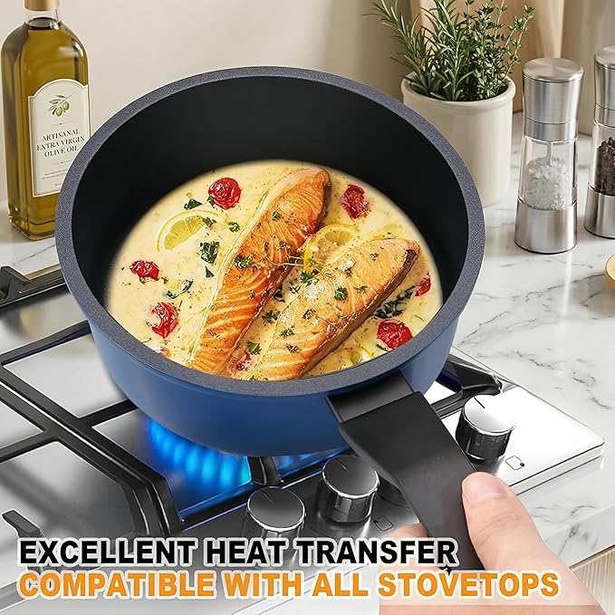Nonstick Sauce Pan with Lid,2QT small pot, PFOA Free,Kitchen Pots Induction Pot,Cream